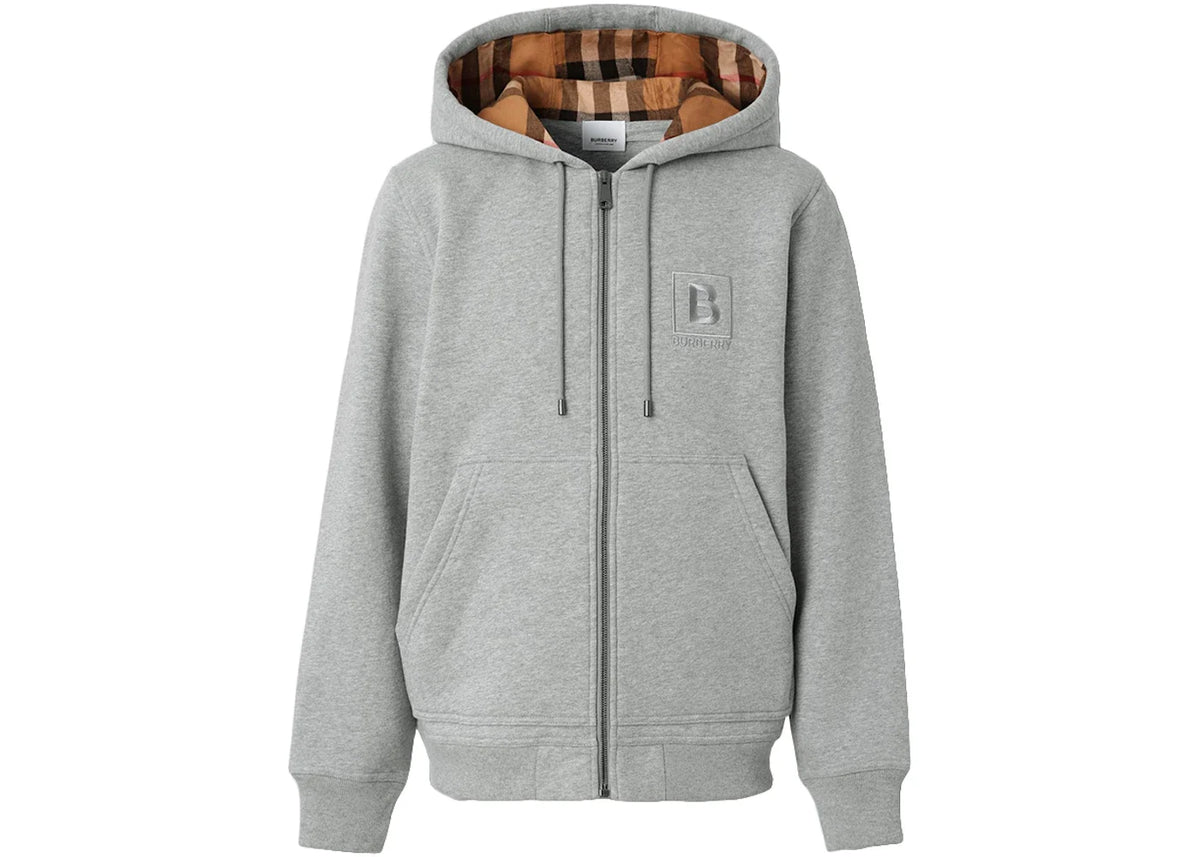 Burberry Letter Graphic Cotton Blend Zip Hoodie Pale Grey Melange – Burberry – THE LAB CONCEPT CLUB Bienne