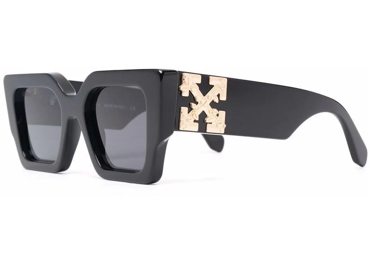 OFF-WHITE Catalina Rectangular Frame Sunglasses Black/Dark Grey/Gold (OERI003Y21PLA0011007 / OERI003C99PLA0011007) –…